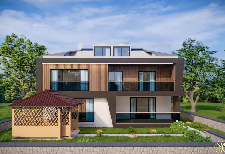 Menderes modern villa projesi dış cephe görünümü