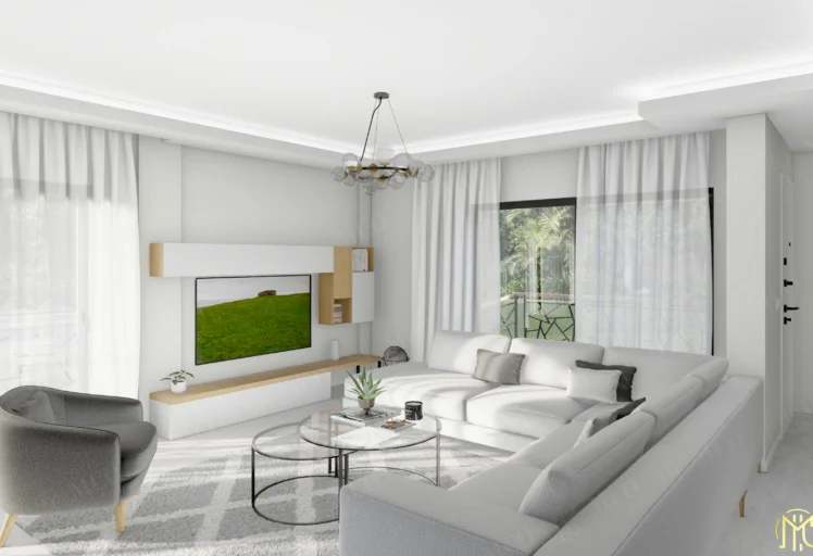 Karabağlar modern villa oturma alanı görselleştirmesi