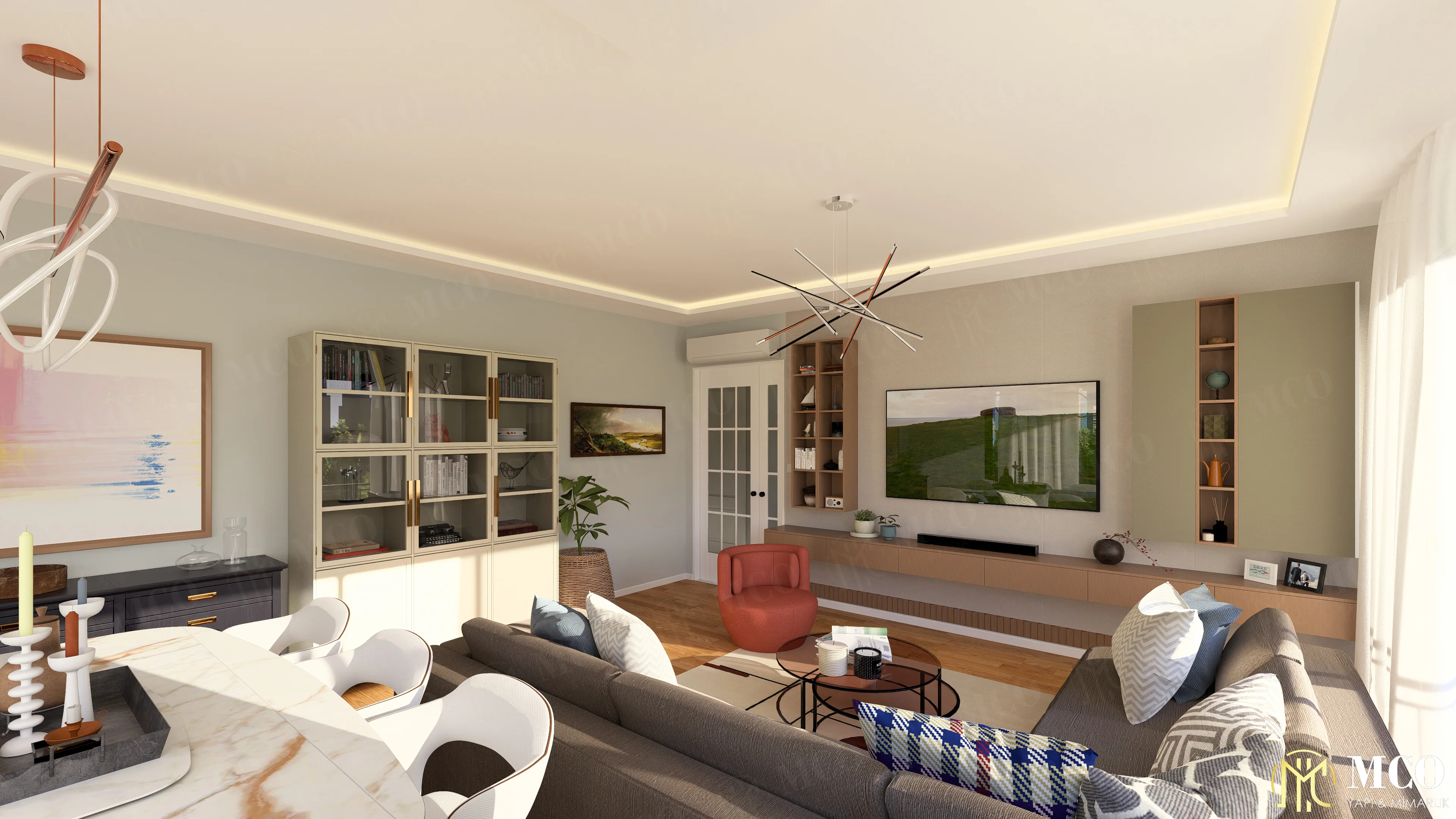 Balçova Konut Projesi Modern İç Mimari Salon 3D Görselleştirme