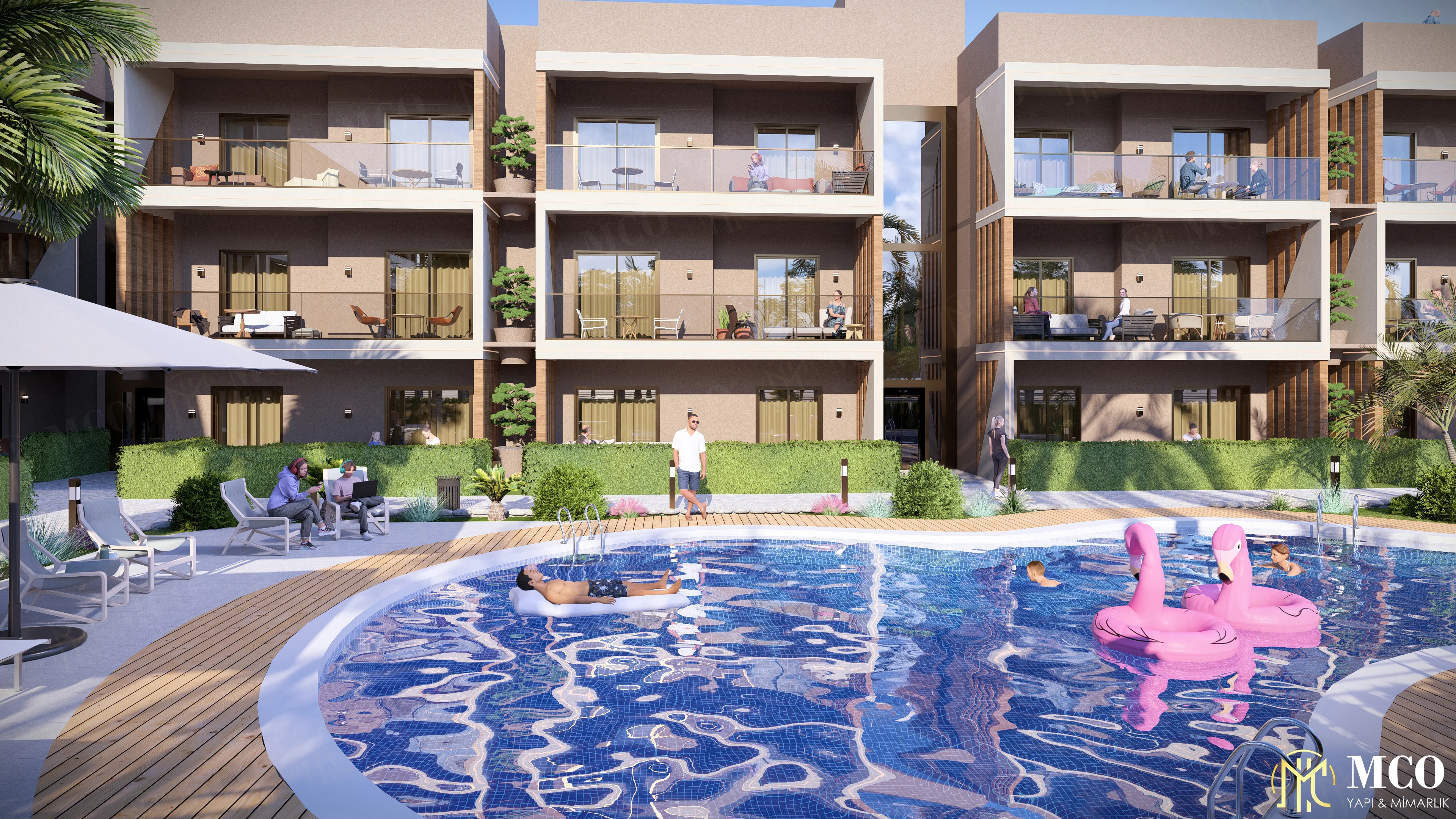 Foça Mimarlık Ofisi Bağarası havuzlu villa ve site projesi 3d mimari görselleştirme