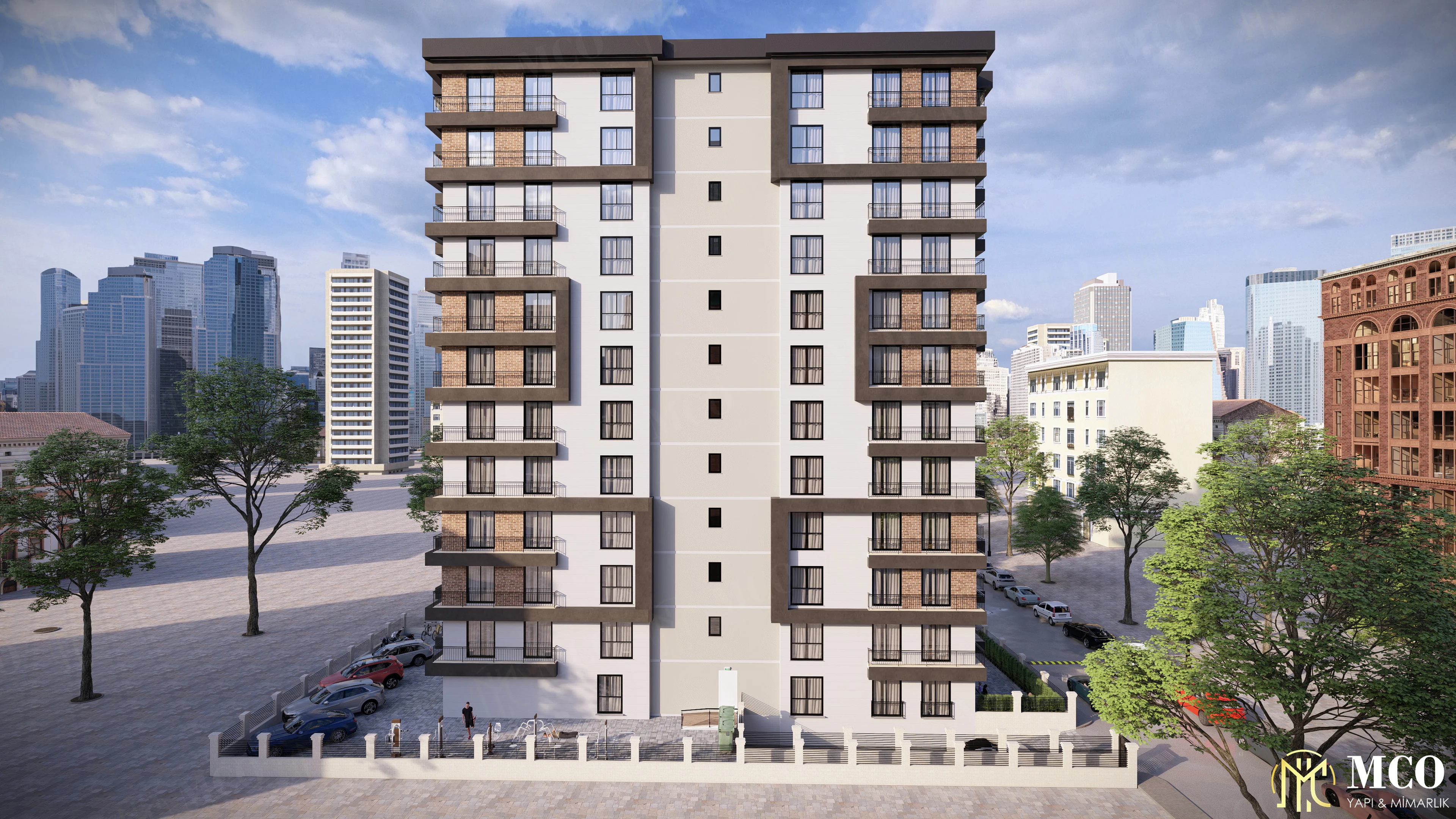 Karşıyaka kentsel dönüşüm apartman projesi 3D dış cephe render çizimi