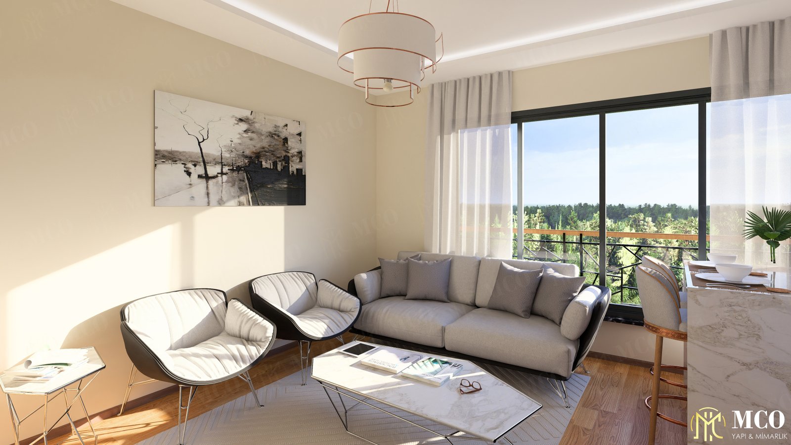 Kiraz bölgesinde MCO Yapı tarafından gerçekleştirilen anahtar teslim ev tadilatı, modern salon tasarımı ve iç mekan yenileme uygulaması