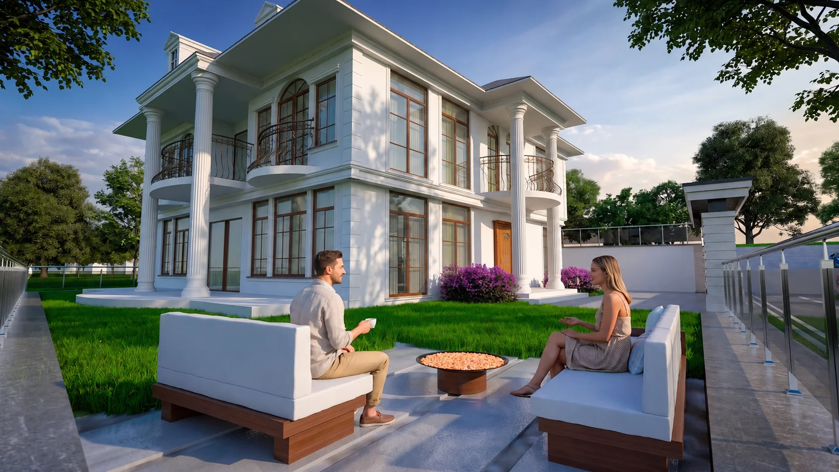 Tire Gökçen bölgesinde MCO Yapı Mimarlık Ofisi tarafından çizilen bahçeli müstakil çiftlik evi ve villa ruhsat projesi renderı